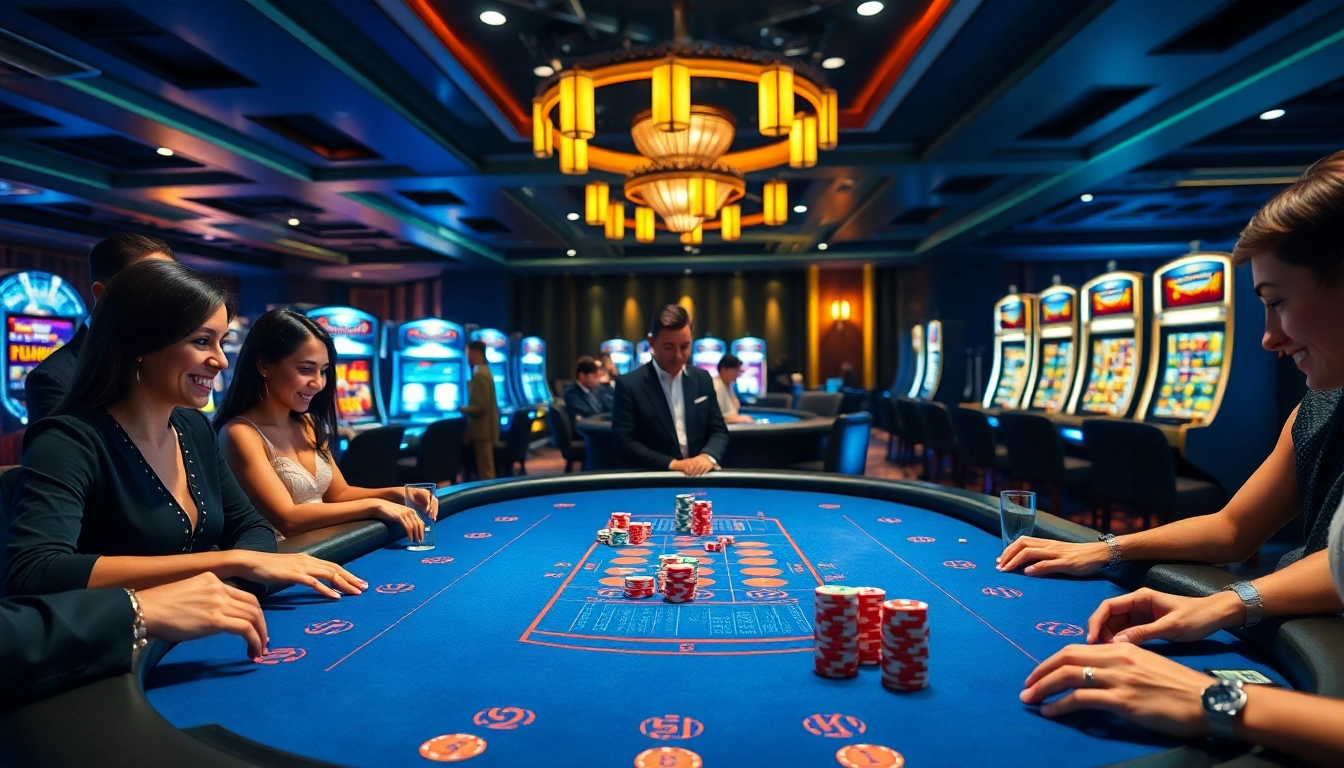 Exciting scene at the NK88S casino table with players enjoying poker and vibrant chips.