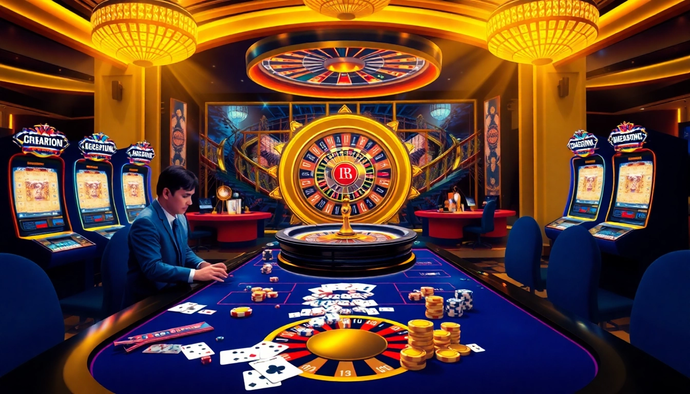 An exciting gambling scene showcasing ee88win.net's vibrant online casino experience with poker chips and a roulette wheel.