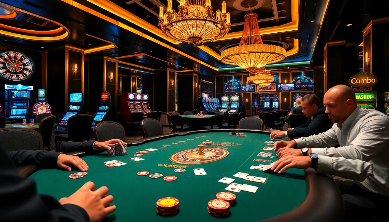 Experience the thrill of high-stakes poker at dom88.us.com, featuring vibrant casino elements and luxury ambiance.