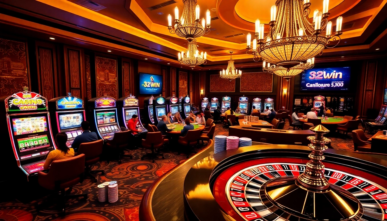 Engage with thrilling casino action at 32wincasino.com featuring vibrant slot machines and poker tables.